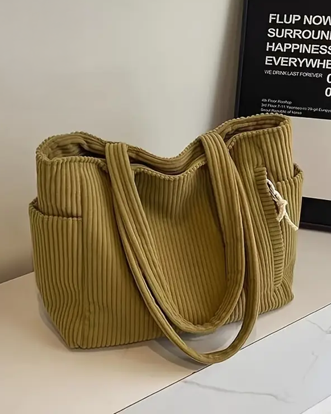 BD™ | The Mallow | Soft Corduroy Tote Bag with Zipper & Side Pockets