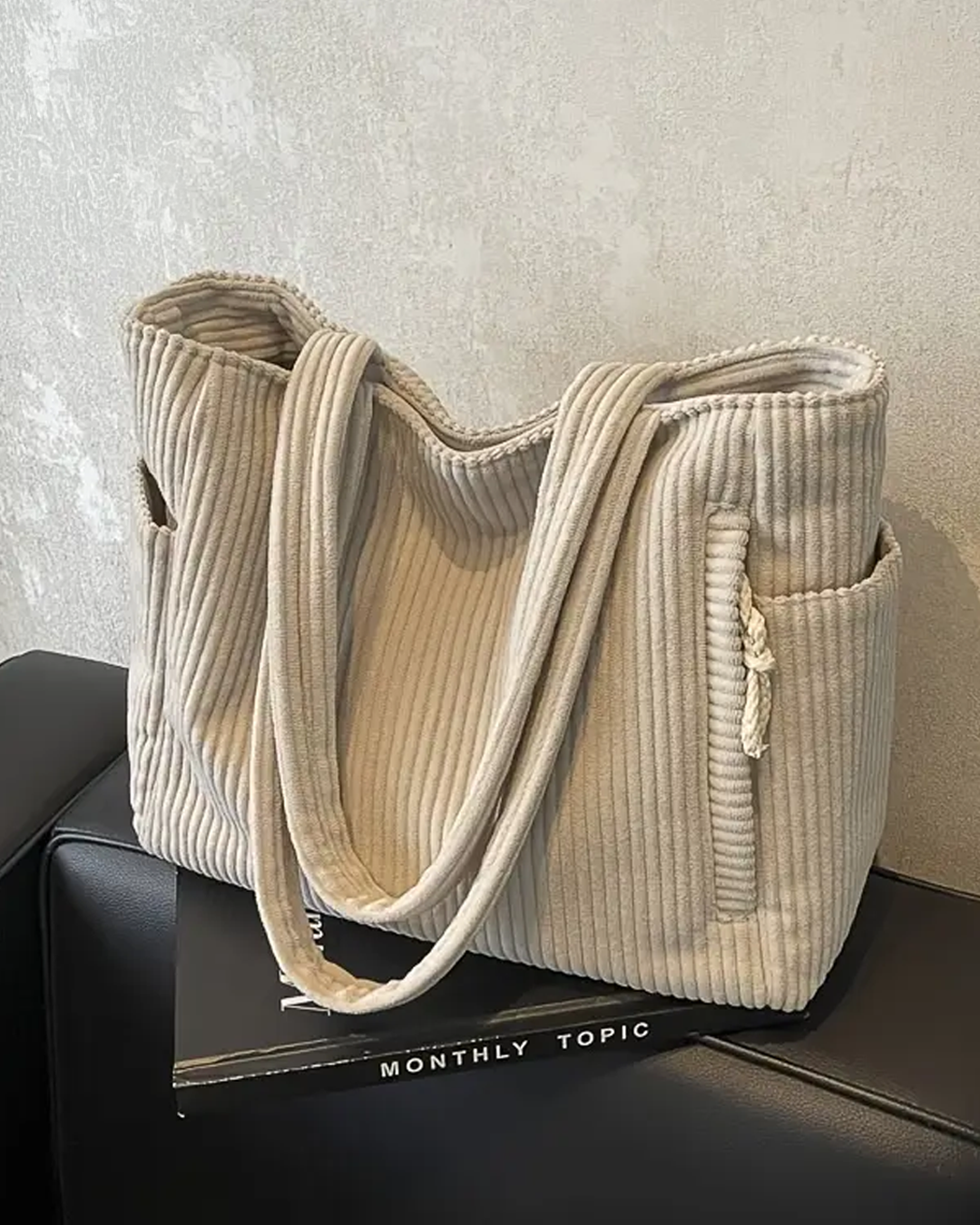 BD™ | The Mallow | Soft Corduroy Tote Bag with Zipper & Side Pockets