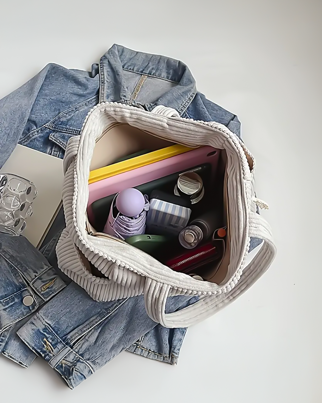 BD™ | The Mallow | Soft Corduroy Tote Bag with Zipper & Side Pockets