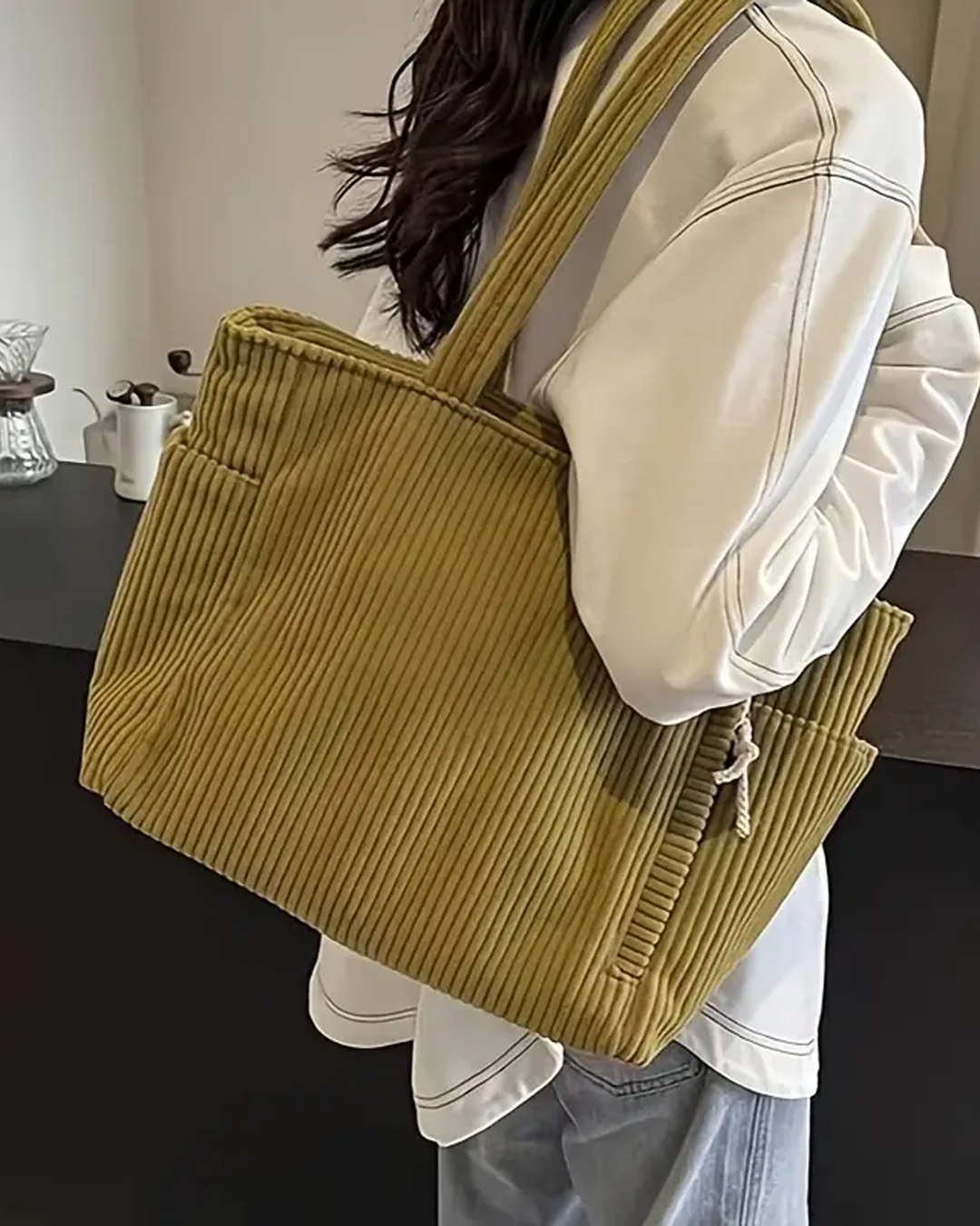 BD™ | The Mallow | Soft Corduroy Tote Bag with Zipper & Side Pockets