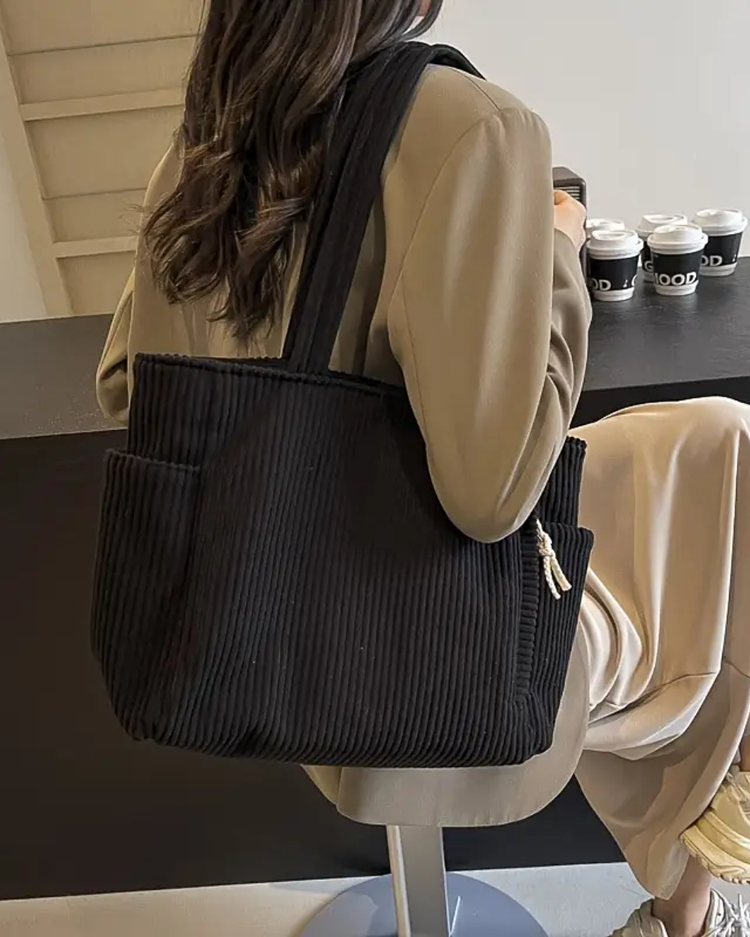 BD™ | The Mallow | Soft Corduroy Tote Bag with Zipper & Side Pockets